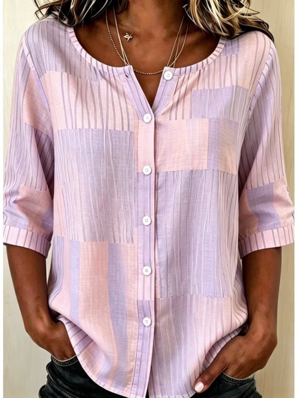 Pink/Purple 3/4 sleeve Shirt - NEW